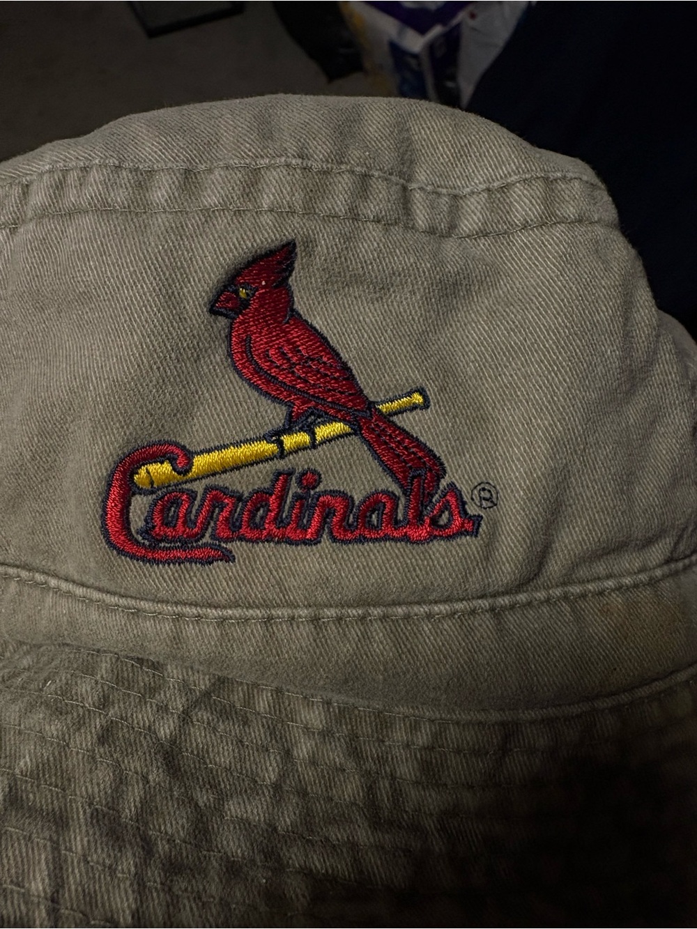 MLB St. Louis Cardinals Khaki Bucket Hat with Red & Yellow Embroidered Logo